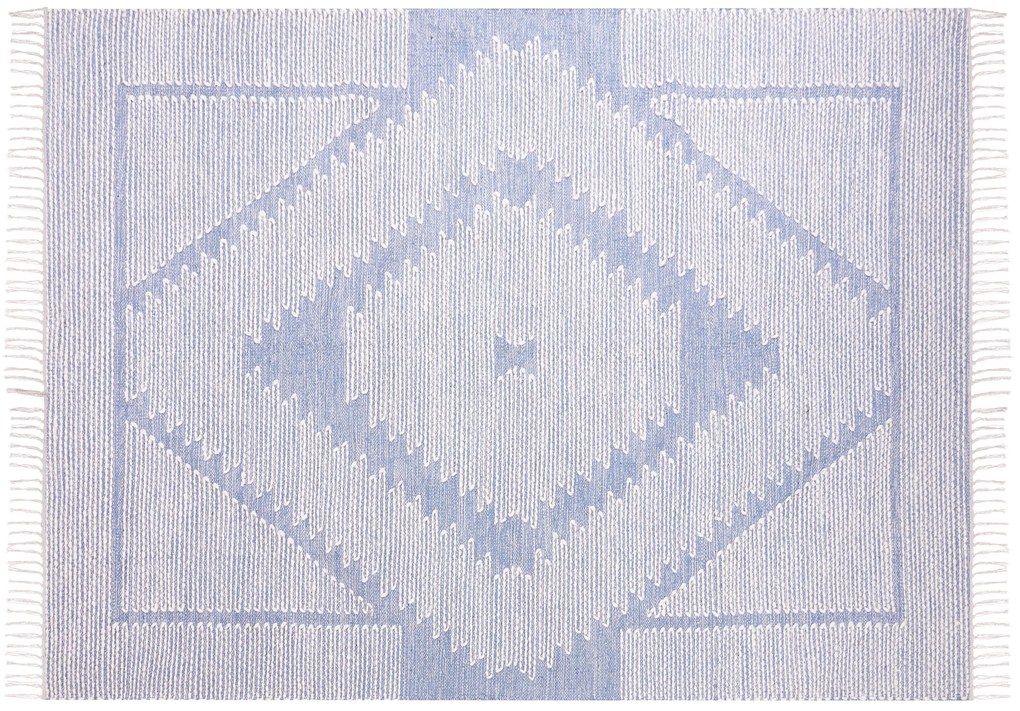 Tapete em algodão azul e branco 160 x 230 cm ANSAR Beliani