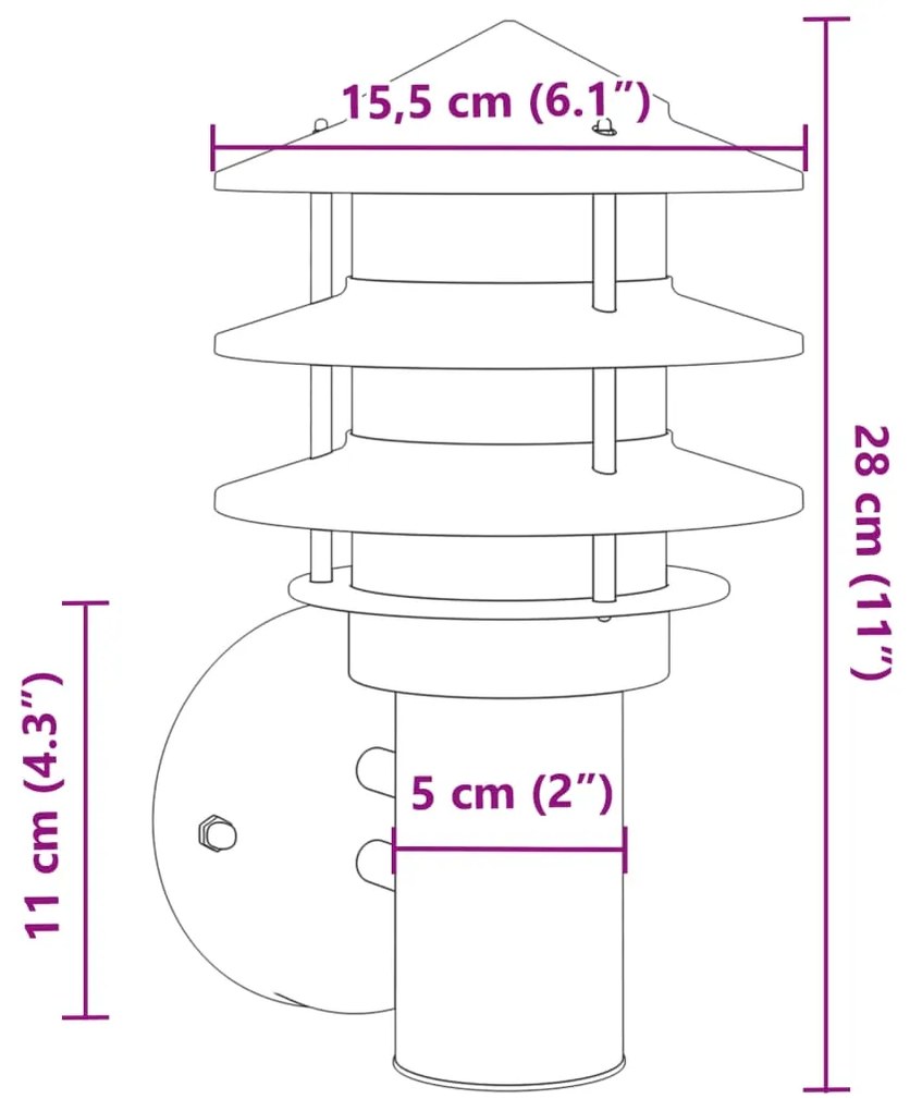 Candeeiro de parede para exterior aço inoxidável prateado