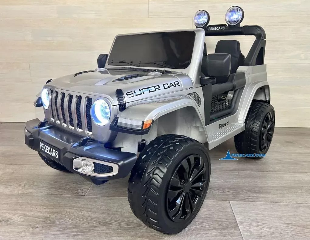 Jeep elétrico 12V 4x4 para crianças 1 a 6 anos Wrangler Rubicon Style rodas Borracha e controlo remoto cinzento Metalizado
