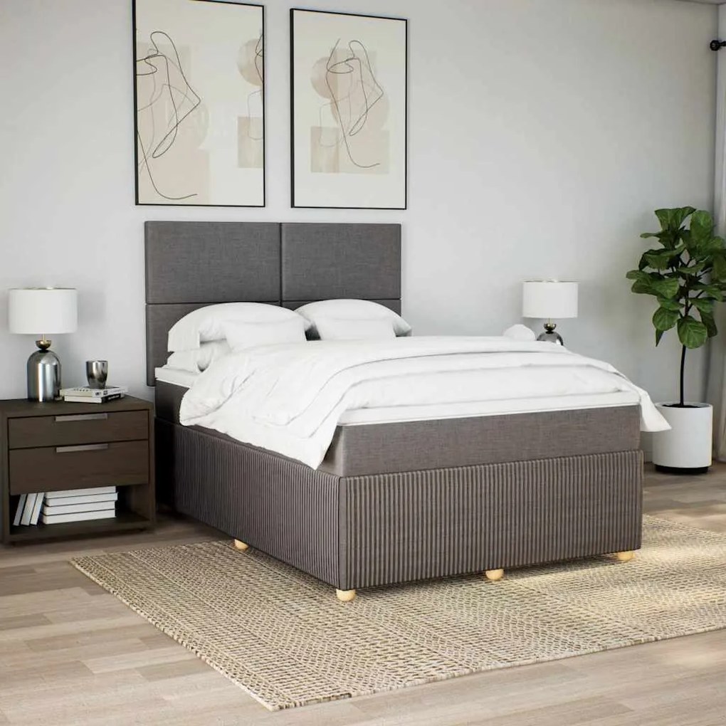 Cama com molas/colchão 140x200 cm tecido castanho-acinzentado