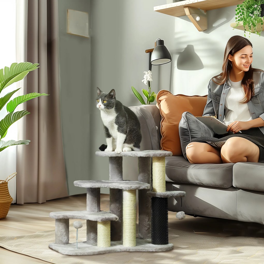 Arranhador para gatos em forma de torre para arranhar, com 50 cm de altura, com plataformas de pelúcia e bolas, para gatos com menos de 5 kg, cinzento