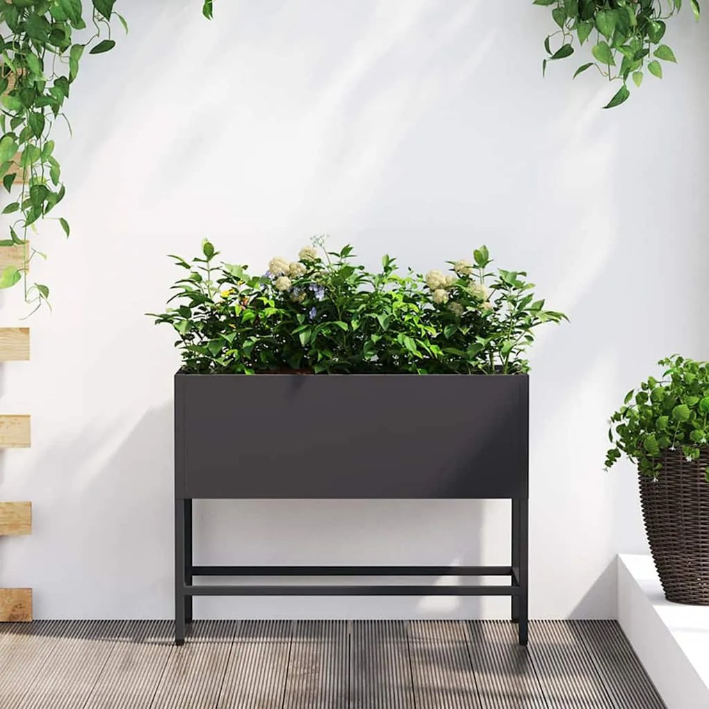 vidaXL Vaso Elevado para Jardim Preto 60 x 26 x 45 cm Aço