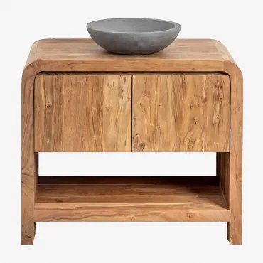 Conjunto De Móvel De Casa De Banho Em Madeira Vacry Castanho Acácia & Cimento Cinzento Redondo Ø40 Cm Tarsis & Sem Espelho & Sem Torneira & ↔&# -