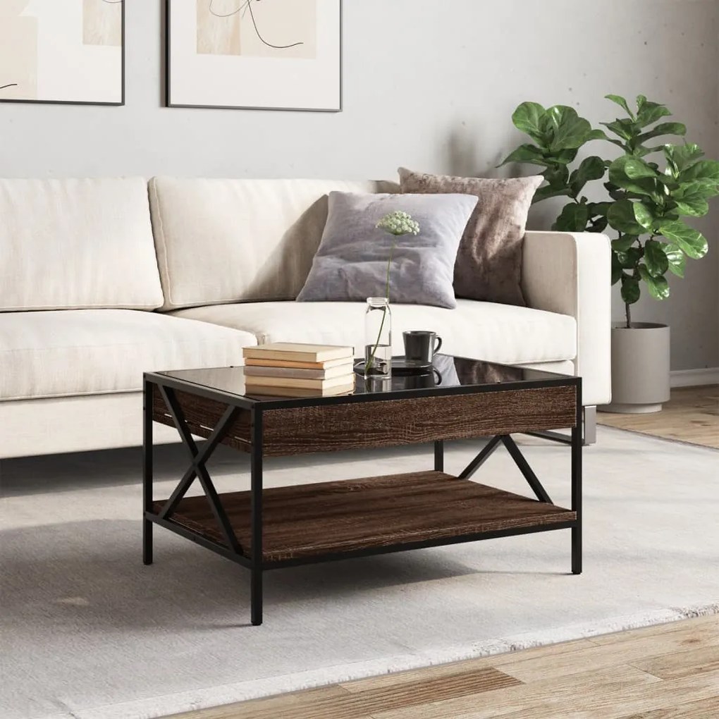 Mesa de centro luzes LED Infinity 70x50x38 cm carvalho castanho