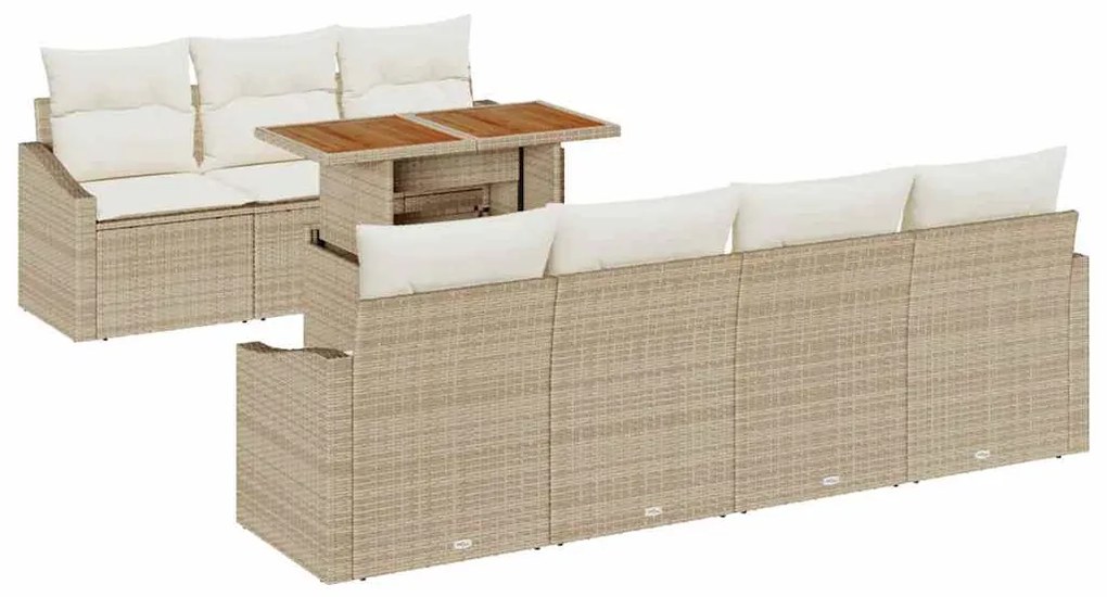 Conjunto de Sofá de Jardim de 8 Peças da com Almofadas Bege em Rattan