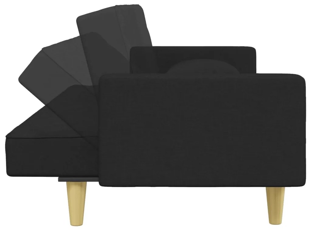 Sofá-cama 2 lugares c/ almofadas e apoio de pés tecido preto