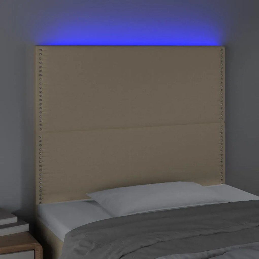 Cabeceira de cama c/ LED tecido 90x5x118/128cm crème