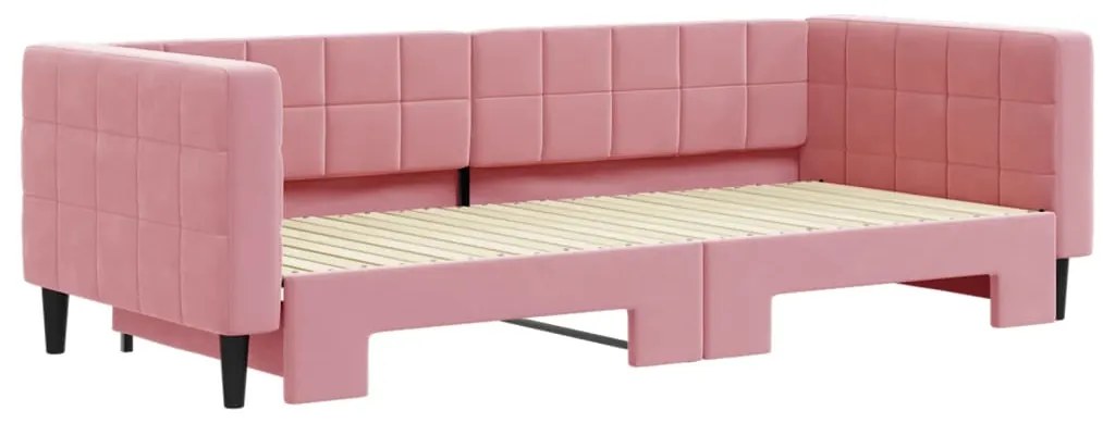 Sofá-cama com gavetão 90x200 cm veludo rosa