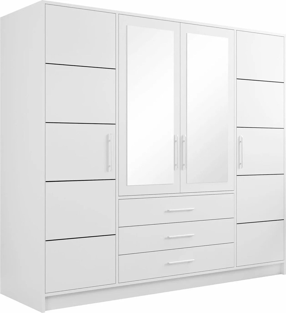 Roupeiro Dortivu 154, Branco, Prateado, 200x196x58cm, 174 kg, Portas para roupeiro: Com dobradiças