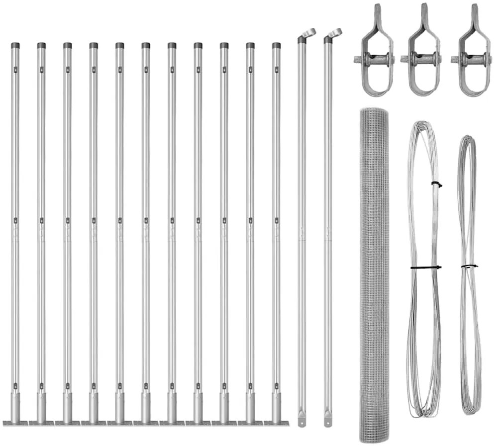 Cerca de Arame Soldado com 13 Postes Flangeados 1.6x25 m Aço Galvaniza