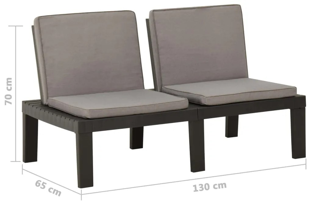 Bancos de jardim com almofadões 2 pcs plástico cinzento