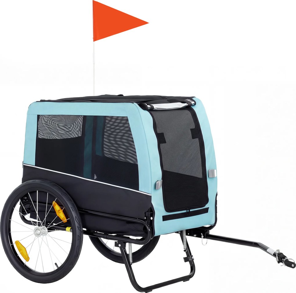 PawHut Reboque de Bicicleta Dobrável com Refletores de Segurança Guia para Cães Médios até 20 kg 143x70x90 cm Azul Claro | Aosom Portugal