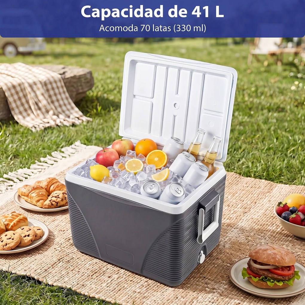 Geleira Portátil, 56 x 39 x 41 cm, Capacidade de 41 L, Preto