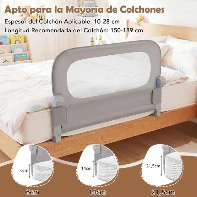 Barreira dobrável para camas infantis, altura ajustável com 80 x 30 x 60 cm, com capa removível em tecido Oxford, base em U, com correia e fivela, cin