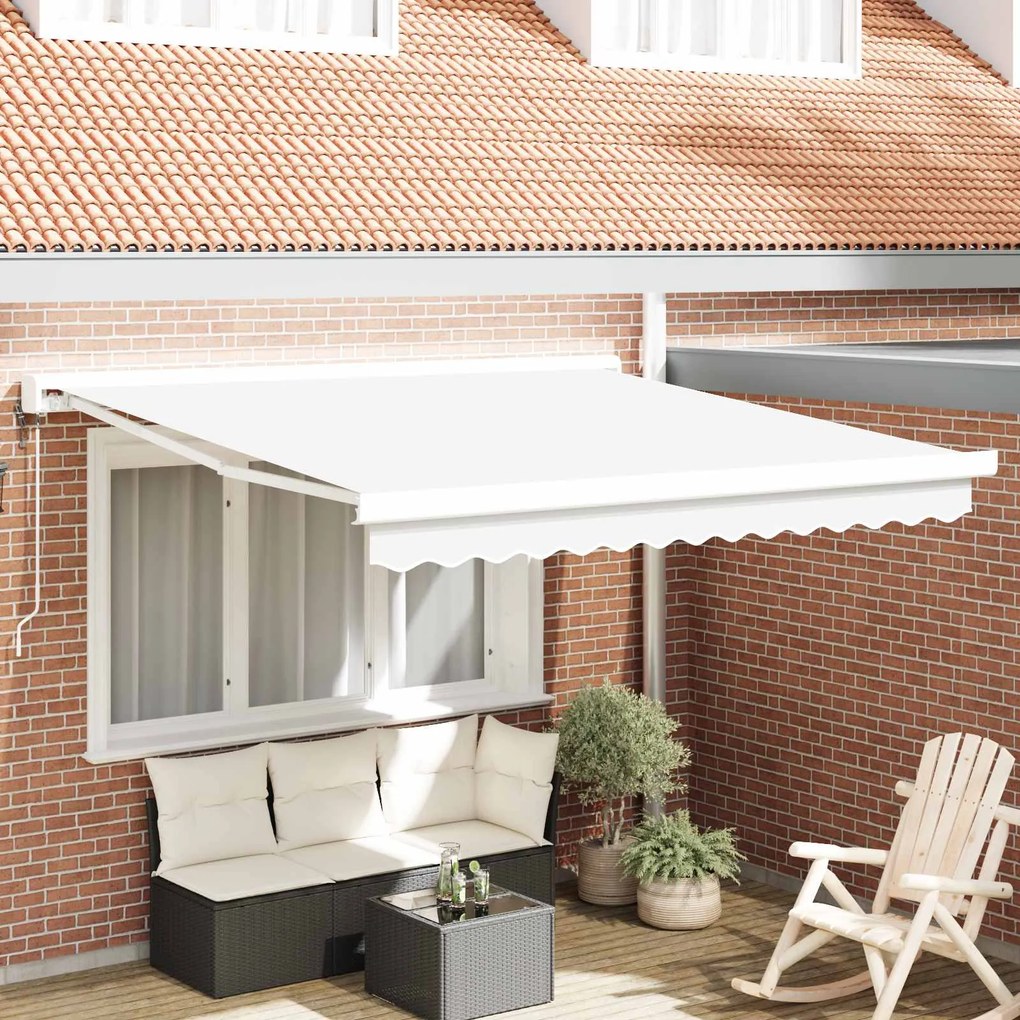 vidaXL Toldo Retrátil Manual Branco 350 x 250 cm Tecido, Metal