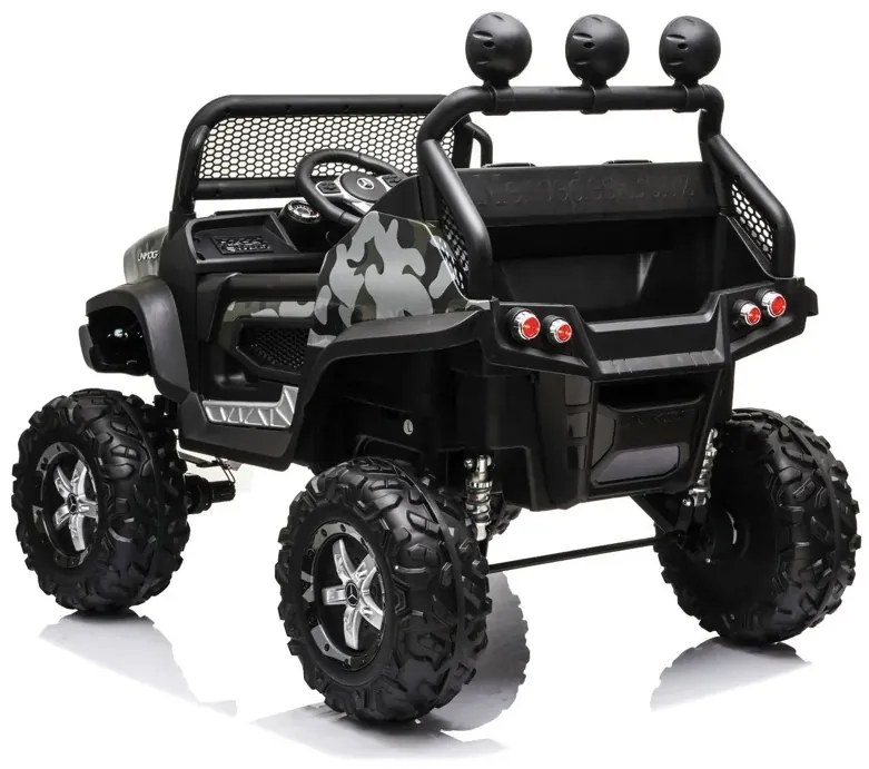Jipe elétrico para crianças Mercedes-Benz Unimog bateria 12v, 4x4 2 Lugares pneus em borracha, assento em pele artificial Camuflado