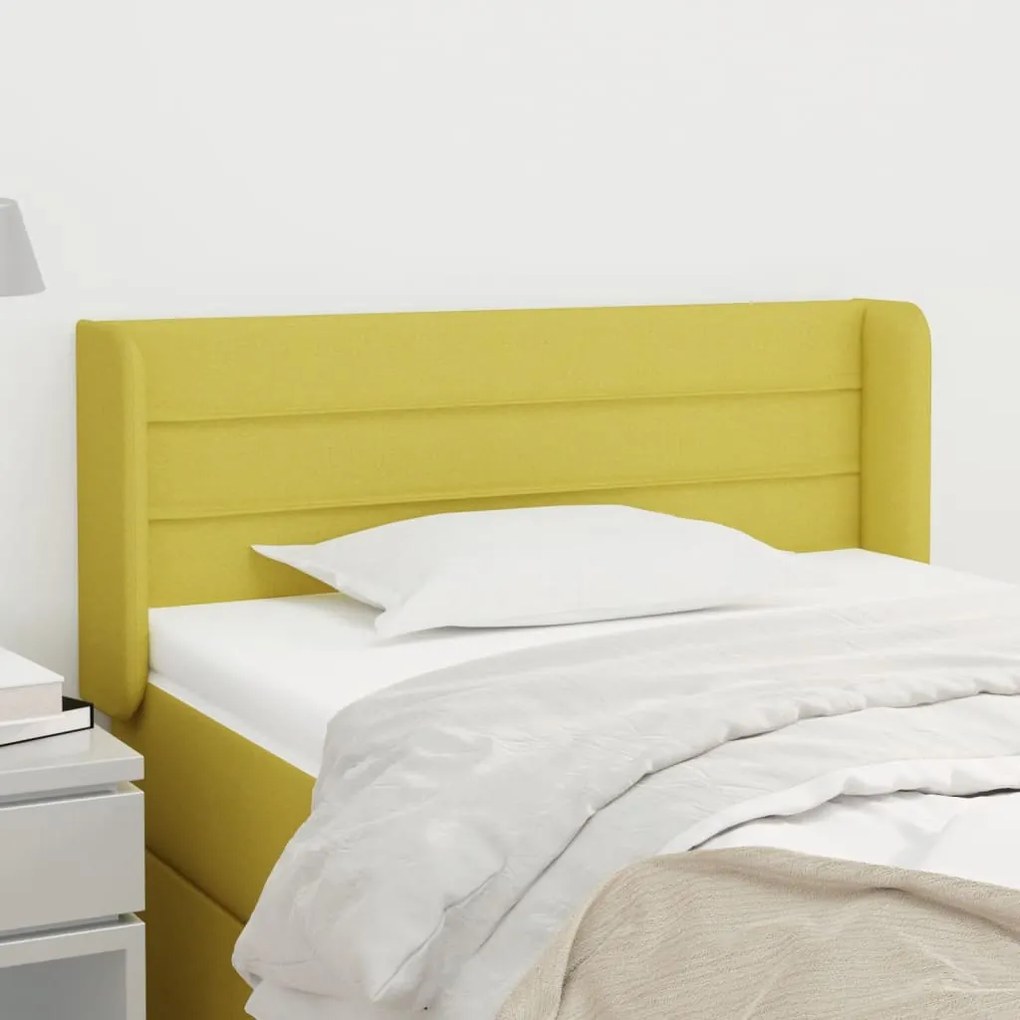 vidaXL Cabeceira de cama c/ abas tecido 93x16x78/88 cm verde