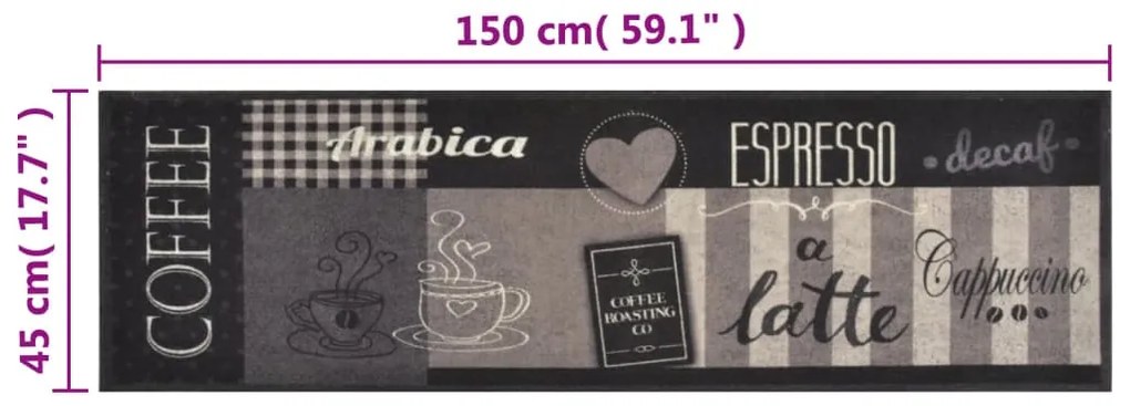 Tapete de cozinha lavável 45x150 cm veludo padrão café preto