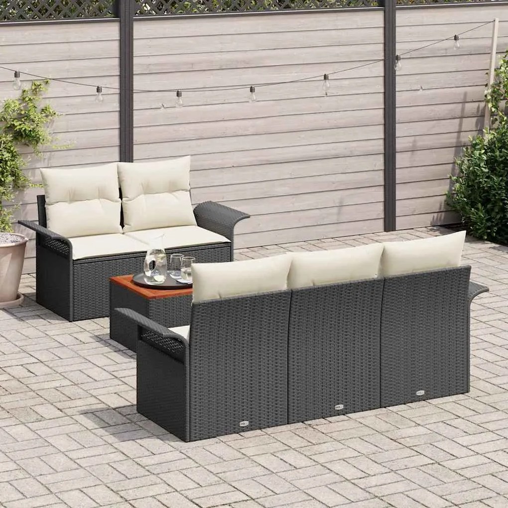 Conjunto de Sofá de Jardim de 6 Peças com Almofadas Pretas em Rattan S