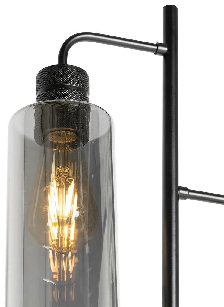 Candeeiro de pé moderno preto com vidro fumê 2 luzes - Stavelot Moderno