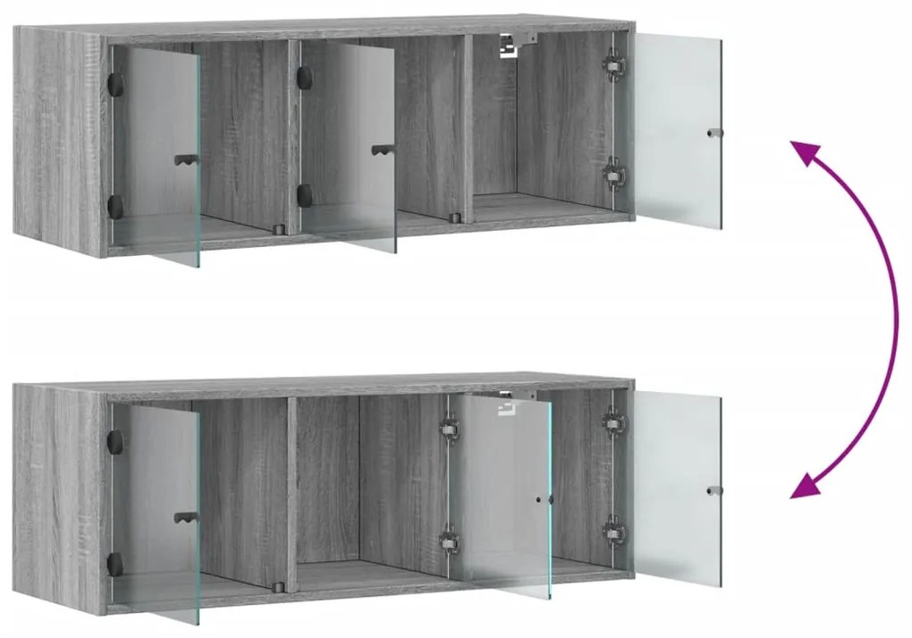 Armário de parede c/ portas de vidro 102x37x35 cm cinza sonoma