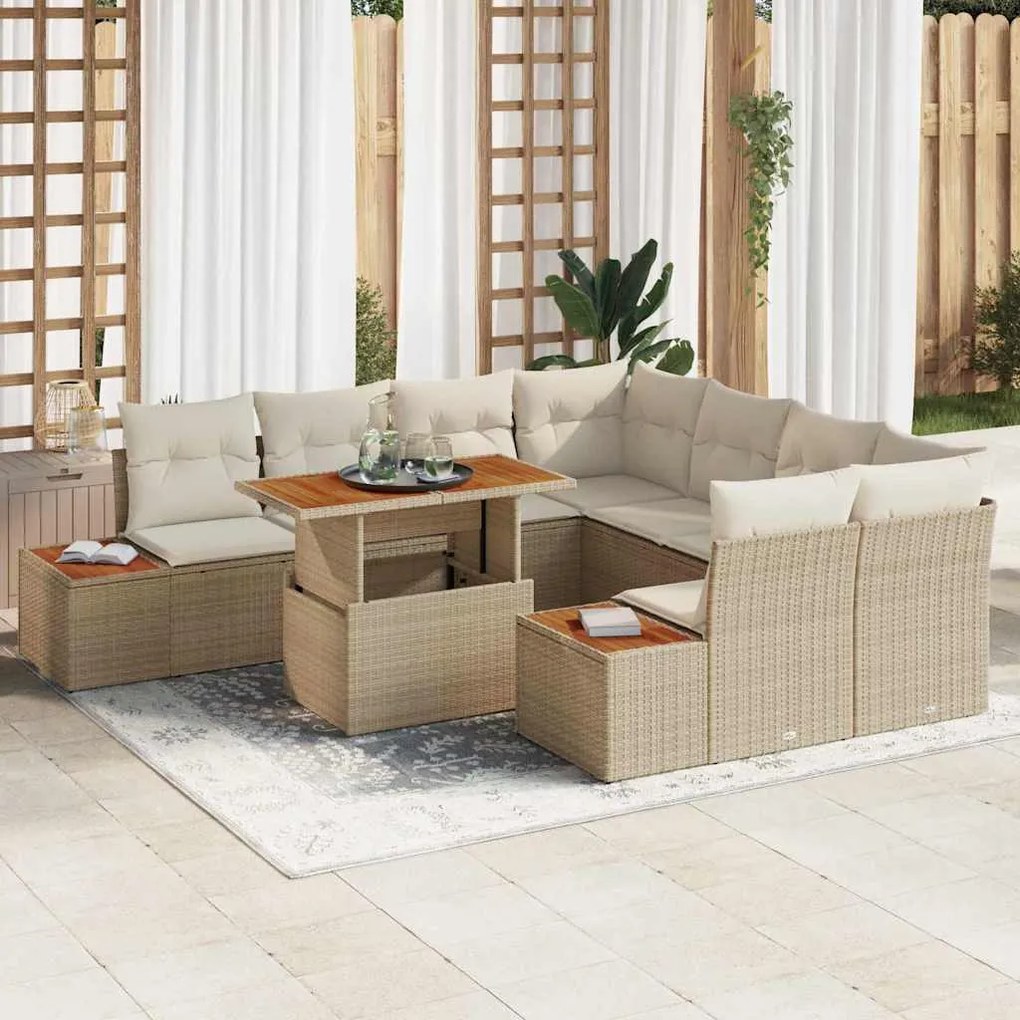 vidaXL Conjunto de Jantar de Jardim de 9 Peças com Almofadas Bege