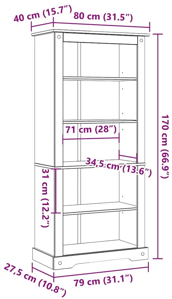 Estante 5 prateleiras Corona Range 80x40x170 cm pinho mexicano