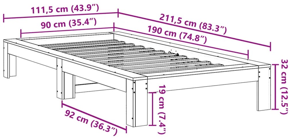 Cama sem colchão 90x190 cm madeira de pinho maciça castanho-mel