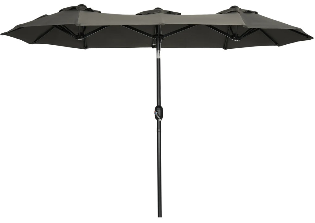 Chapéu de Sol Duplo 285x147x227cm Chapéu de Sol de Jardim com Inclinação de 45° Manivela Estrutura de Aço para Pátio Varanda Piscina Cinza