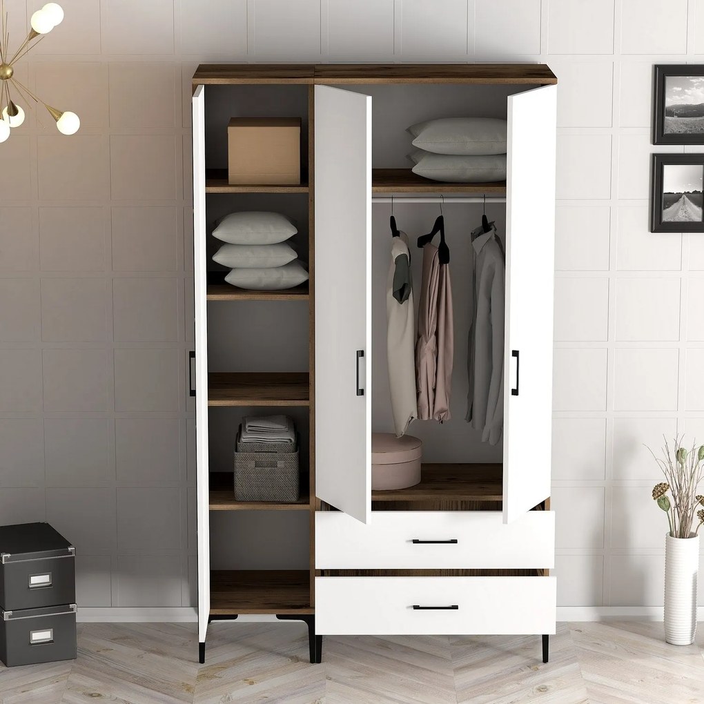 ****  
Roupeiro Kumsal PT – Nogueira/Branco – 120x47,5x201,4 cm

**