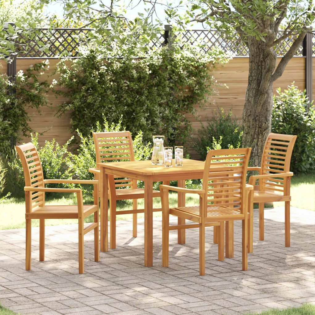 vidaXL Cadeira de Jardim Empilhável 4 pcs Madeira Sólida de Teca