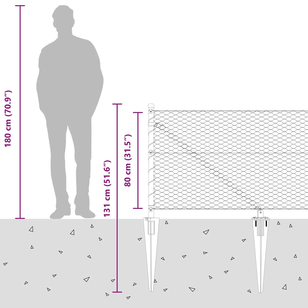 Cerca Hexagonal vidaXL Cinza 0,8x25 m Aço