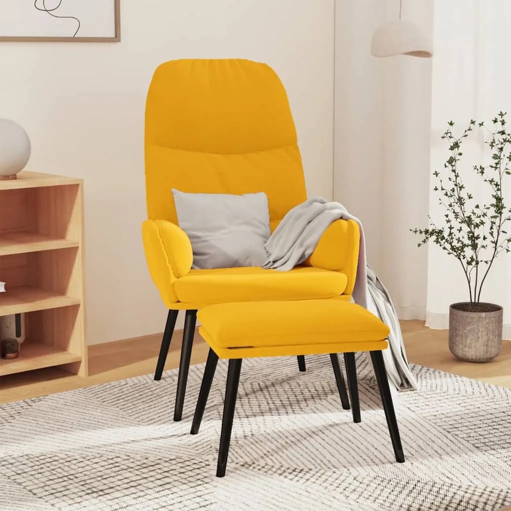 vidaXL Cadeira de descanso com banco veludo amarelo mostarda