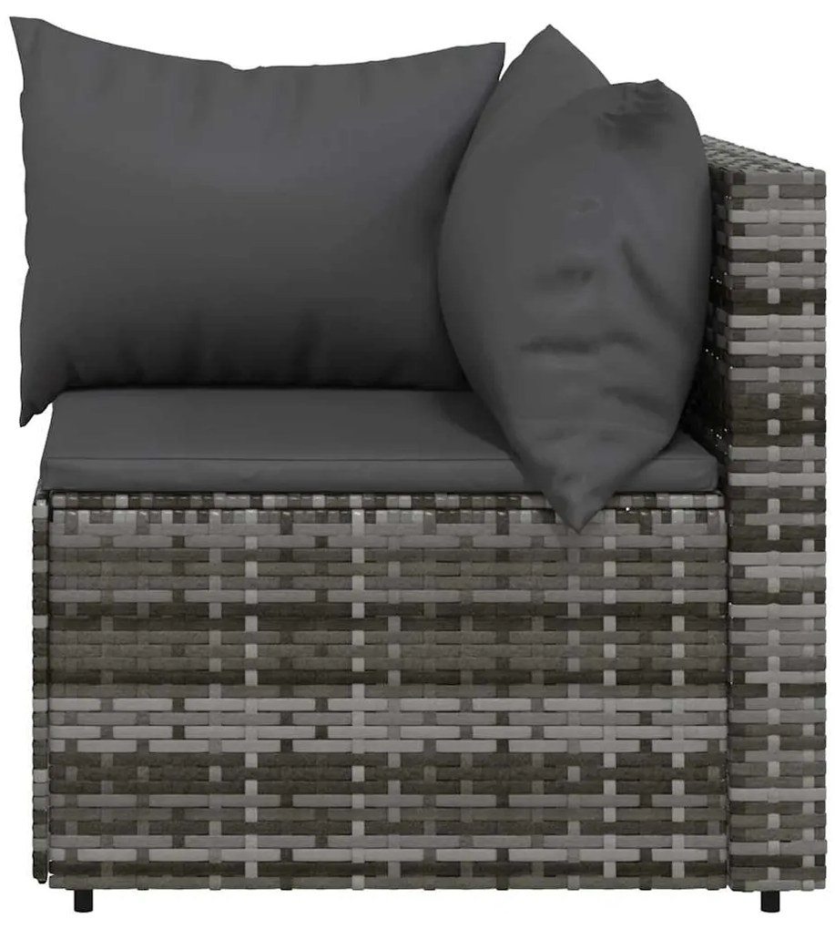3 pcs conjunto lounge de jardim c/ almofadões vime PE cinzento