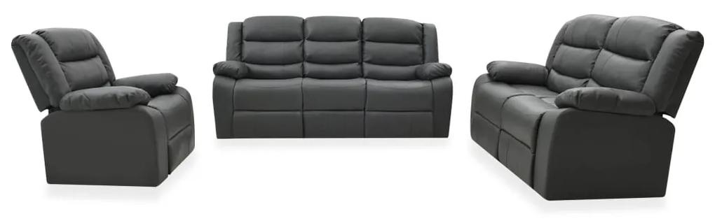 3 pcs conjunto de sofás reclináveis couro artificial cinza
