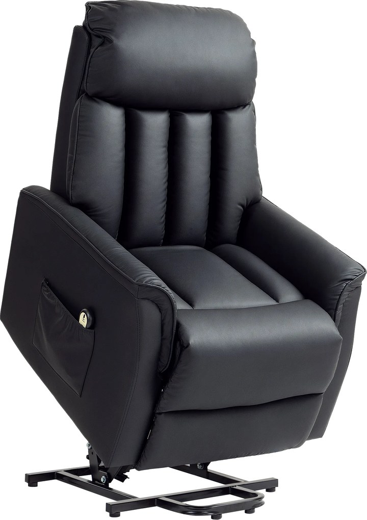 HOMCOM Poltrona Elétrica com Função de Elevação, Poltrona para TV, Poltrona com Assistência para Levantar, Função Reclinável, Couro Sintético, 80 x 94 x 104 cm, Preto | Aosom Portugal