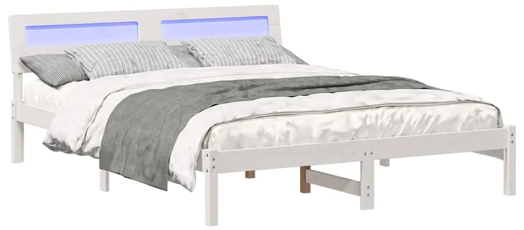 Estrutura da Cama com luzes de tira LED com cabeceira Branco 140 x 200