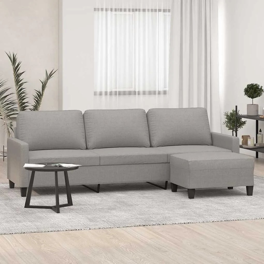 vidaXL Sofá de 3 lugares com apoio de pés 210 cm tecido cinzento-claro
