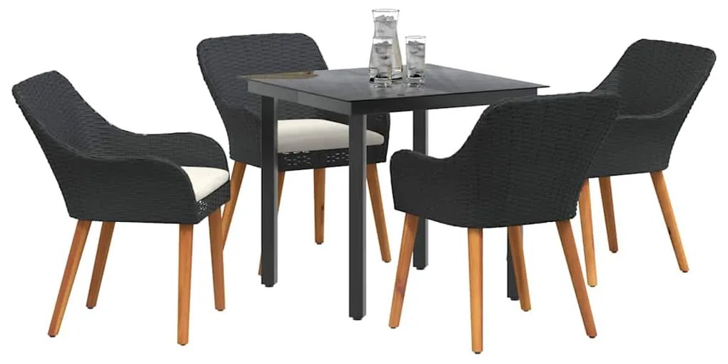 Conjunto de Jantar de Jardim com 5 Peças Preto em Rattan Sintético