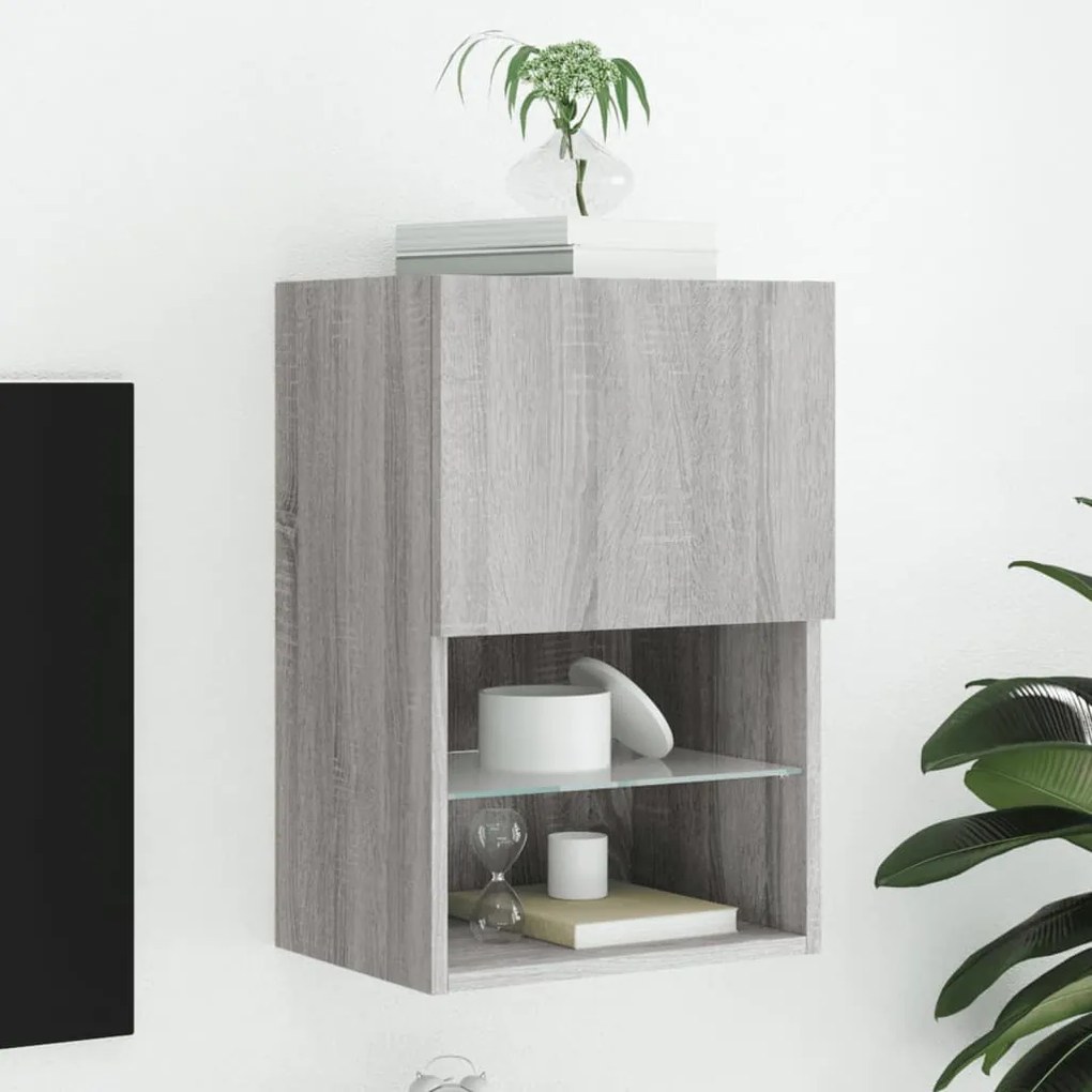 vidaXL Móvel de TV com luzes LED 40,5x30x60 cm cinzento sonoma