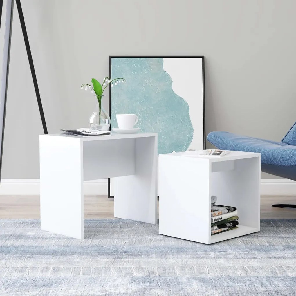 Conjunto mesas de centro derivados de madeira branco