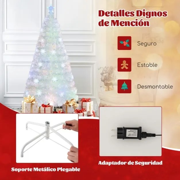 Árvore de Natal artificial de fibra ótica de 150 cm branca pré-iluminada com 170 pontas de ramos Luz das estrelas 24 luzes Branca