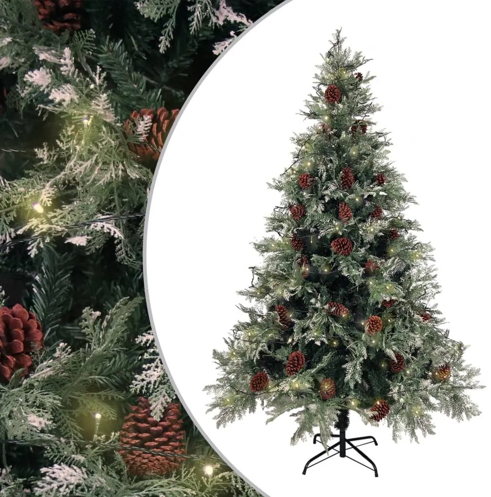 Árvore Natal pré-iluminada c/ pinhas 120 cm PVC/PE verde/branco