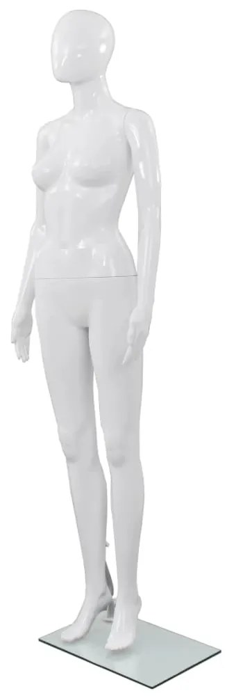 vidaXL Manequim feminino completo base em vidro 175cm branco brilhante