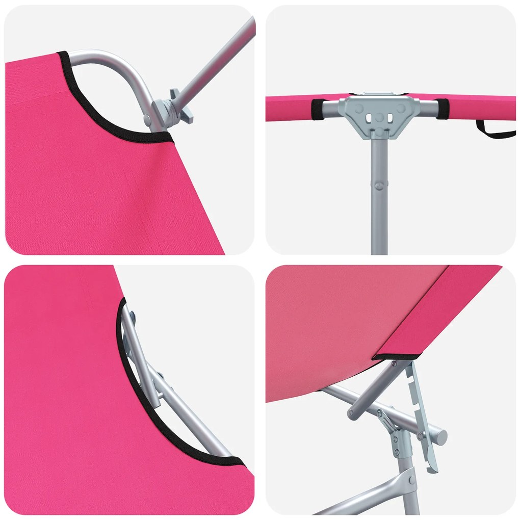 Espreguiçadeiras Dobráveis 2 pcs com Toldo Rosa Tecido Oxford 600D