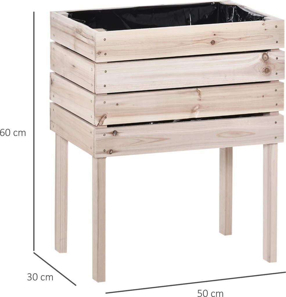 Conjunto de 4 floreiras com pés modulares 50 x 30 x 60 cm - Insertos de irrigação com película protetora - Madeira de abeto natural