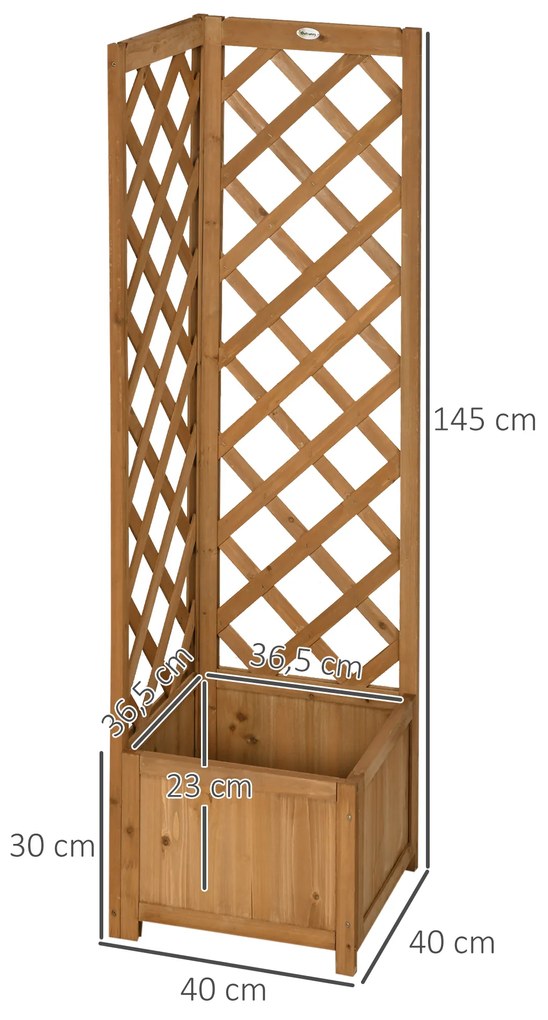 Floreira com Treliça de Madeira Caixa de Plantio com Suporte para Plantas Trepadeiras Cultivos de Plantas Flores Decoração 40x40x145cm Madeira