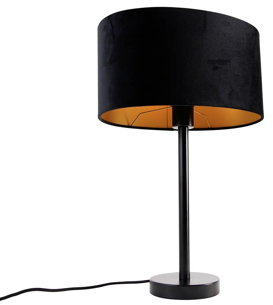 Candeeiro de Mesa Preto com Abajur de Veludo Oval Preto 35cm - Simplo Moderno,Clássico / Antigo