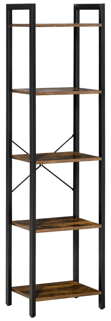 HOMCOM Estante de Estilo Industrial de 5 Níveis Estante para Livros de Armazenamento com Estrutura de Aço para Sala de Estar Escritório Cozinha Dormitório 40x30x154cm Marrom Rústico