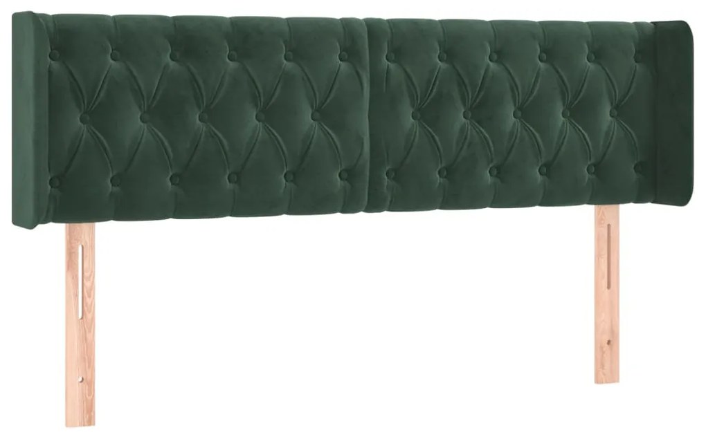 Cabeceira cama c/ luzes LED veludo 163x16x78/88 cm verde-escuro